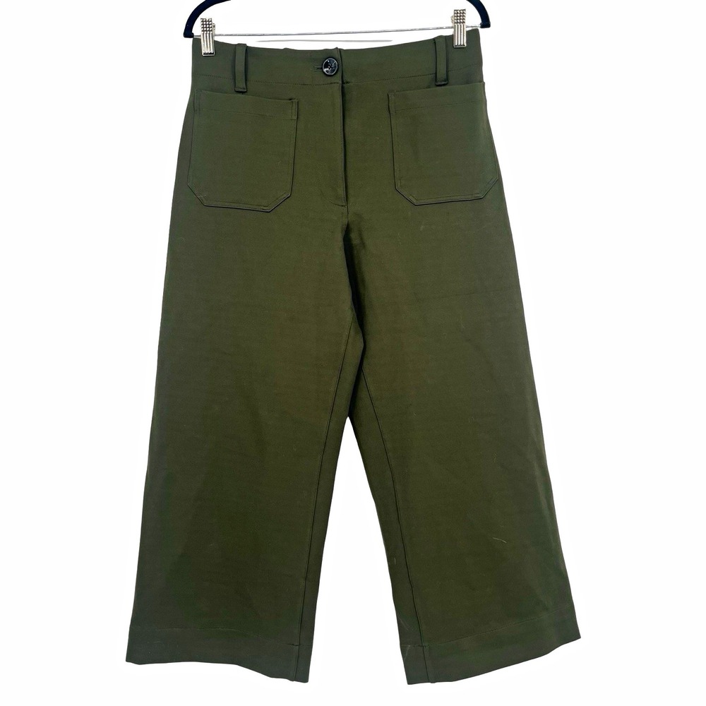 Quince Women Olive Green Wide Leg Crop Pants Patch Pockets Stretch NWT